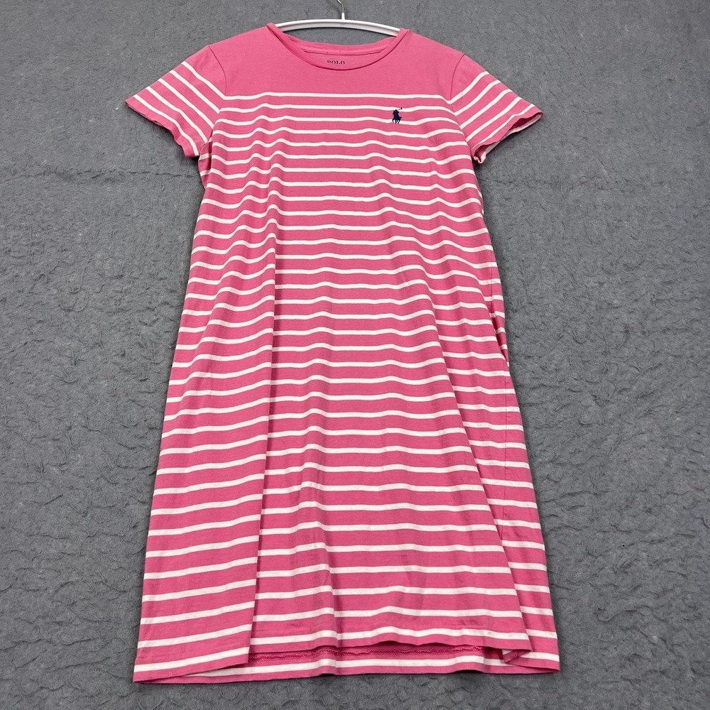 Polo Ralph Lauren Dress Womens Small Pink Striped Preppy Crew Short Sleeve Knit*